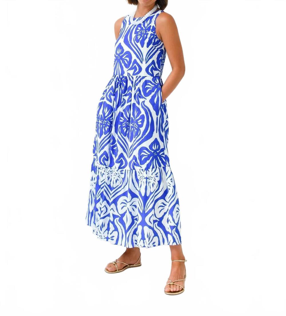NEW TCEC floral frenzy printed midi dress in blue